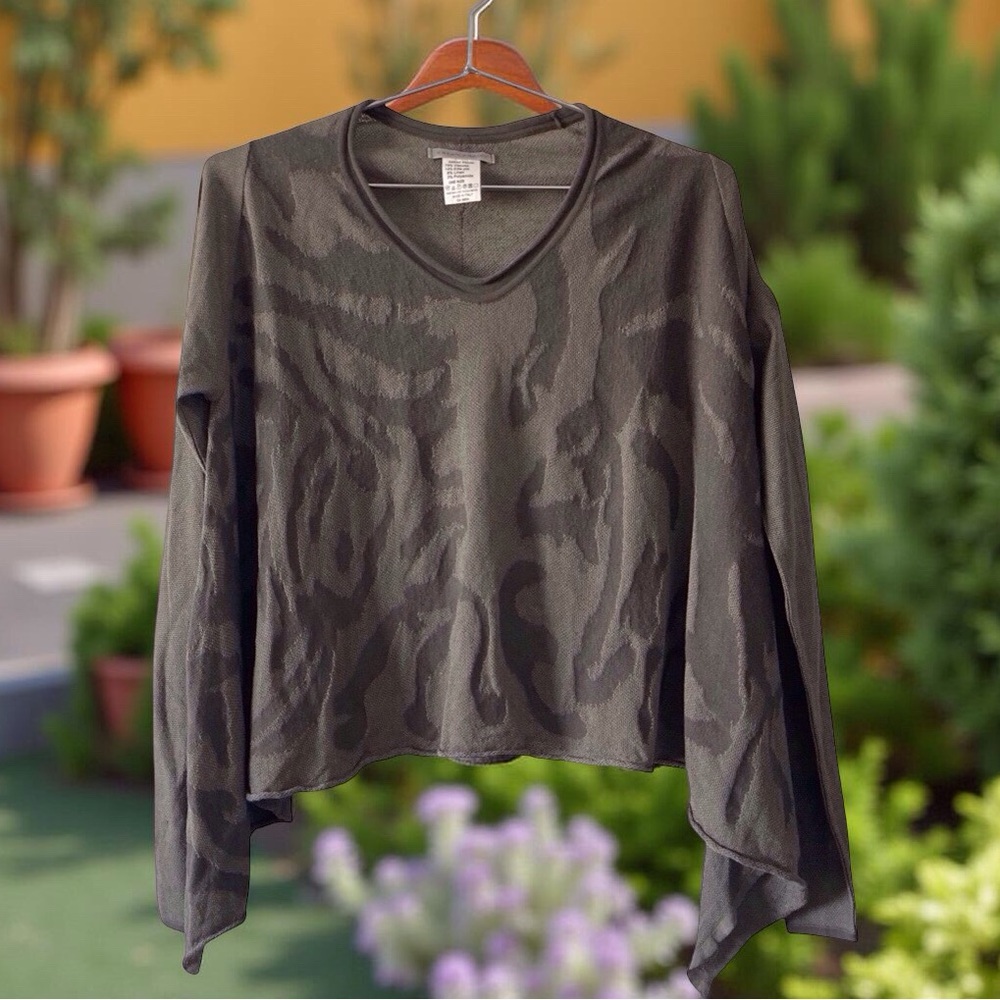 Sarah Pacini Italy Knit Top OS Olive Green Lagenlook Asymmetrical Designer - Picture 7 of 11